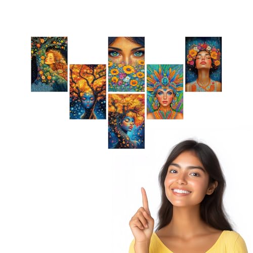 Image of SiddArtify Bohemian Floral Wall Art Prints Set - Colorful Woman Portrait Poster Decor for Living Room Bedroom - Set of 2-4x6 Inch - Board (Pack of 6) - Sticker (Pack of 6)