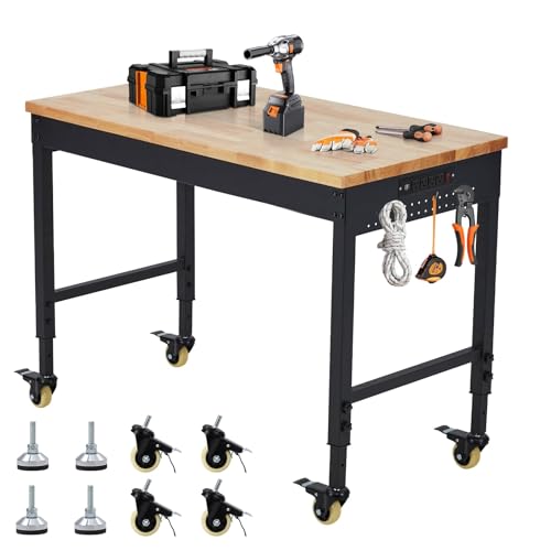 60" Workbench, Heavy Duty Adjustable Height Table with Power Outlets, Portable Garage & Workshop Work Bench, 2000 LBS Capacity, Office, Home Use, Easy Assembly, Multipurpose Utility Table