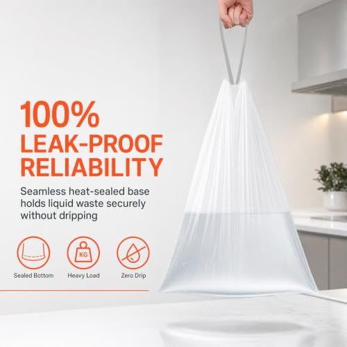 Image of 23 Gallon White Drawstring Heavy Duty 1.2 MIL THICK Trash Bags 50 Count Compatible with Rubbermaid Brute & Winco 23-33 Gallon Slim Jim Trash Bags Sturdy & Tear-Resistant White & Green