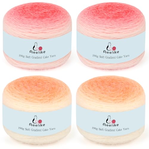 Image of Aeelike Ombre Yarn for Crocheting, 4 PCS Colorful Gradient Yarn #4 Medium, Each 190g(6.7 oz) 400m(437.5 Yards) 71% Acrylic 29% Nynon, Soft Cake Crochet Yarns for Blanket, Scraves, Sweaters, Color Q
