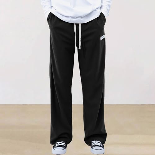 Wide Leg Sweatpants Men Solid Color Drawstring Straight Leg Corduroy Casual Minimalist Trousers with Pocket4