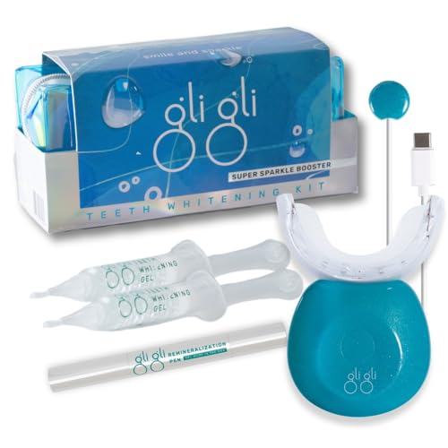 Image of Super Sparkle Booster Teeth Whitening Kit - 2 x 5ml Hydrogen Peroxide 6% Whitening Gel Syringes - Includes Rechargeable LED Whitening Device & Remineralization Pen - 10 to 15 Days Treatment