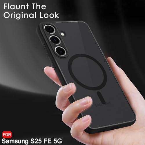 Image of TheGiftKart Hybrid Shockproof Back Cover Case for Samsung Galaxy S25 FE 5G | Hard Back Cover Case for Samsung Galaxy S25 FE 5G (PC & TPU, MagSafe Compatible, Translucent Smoke Matte Back, Black Sides)