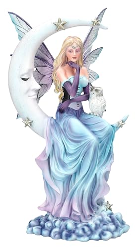 Elfen Figur Wächterin der Träume auf Mond 34 cm - Eule Wolken Sterne Fee Deko Fantasy