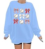 felpa da baseball coquette, felpa con fiocco da baseball, camicia da baseball bow, felpa da baseball per il giorno del gioco da donna e uomo, cielo blu, l