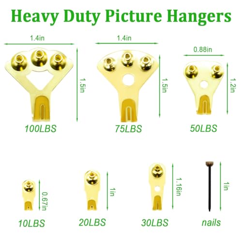Image of 127PCS Picture Hangers,Heavy Duty Picture Hanging Hardware with Nails,Decorative Picture Hanging Kit Holds 10-100 lbs on Wooden /Drywall for Pictures,Clock,Mirror,House Decoration