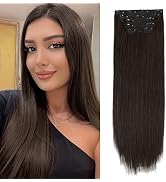Clip in Hair Extension 22 Inch Dark Brown Natural Long Straight Hairpieces for Women 6PCS Thick S...