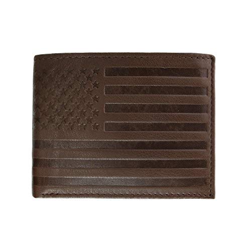 Ctm® Men's Leather American Flag Embossed Bifold Wallet, Brown #TOP14