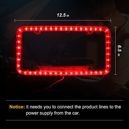 Follicomfy FO-QCCPK008-RED 12 V 54 Led Color Light License Plate Frame Acrylic Plastic License Plate Cover-Red thumb #3