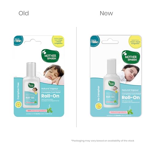 Image of Mother Sparsh Natural Vapour Complete Cold Relief Roll-On for Babies-15ml | With Thymol Crystal, Eucalyptus Oil & Peppermint Oil for Cold & Cough | 100% Natural | Relieves Chest Congestion