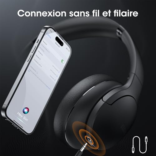 Casque Bluetooth sans Fil 90H Durée Lecture avec 3 Modes EQ Bluetooth 5.3, Casque Bluetooth,Cache-Oreilles protéines Souples,Casque sans Fil stéréo HiFi Microphone pour Voyage/Travail/Vie – Image 4