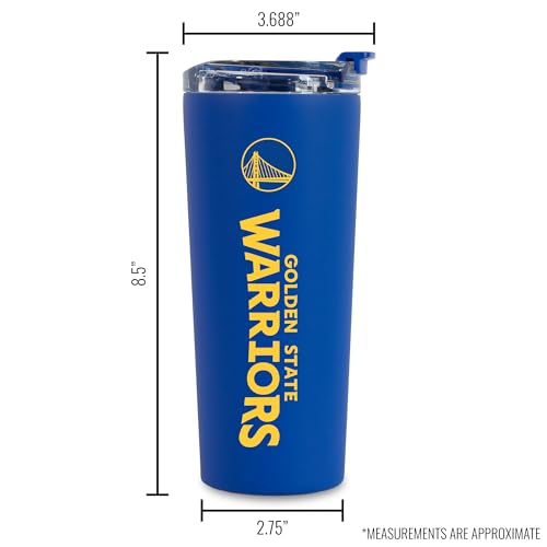 Image of Rico Industries NBA Basketball Golden State Warriors Royal Blue 24oz Stainless Steel Tumbler with Lid and Dual Functioning Lid