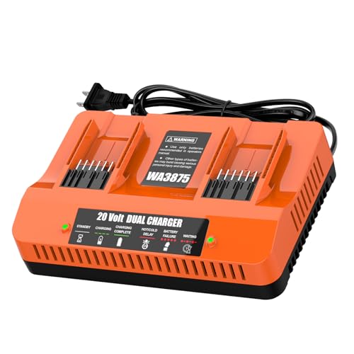 Powilling 2Port WA3875 Fast Charger for Worx 20v Battery WA3525, WA3520, WA3575, WA357, Dual Port WA3875 Charger for Worx Battery 20v