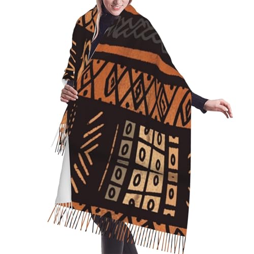 African Mud Cloth Tribal Print Women's Scarfs Warm Winter Scarves Fashion Tassel Shawl Wraps For Indoor Outdoor