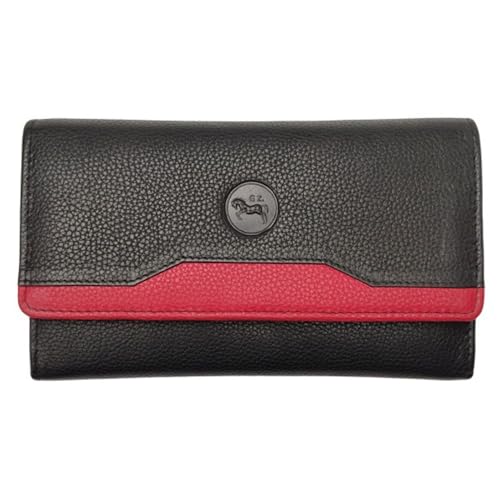 Grand portefeuille femme en cuir de vachette multicolore noir et rouge