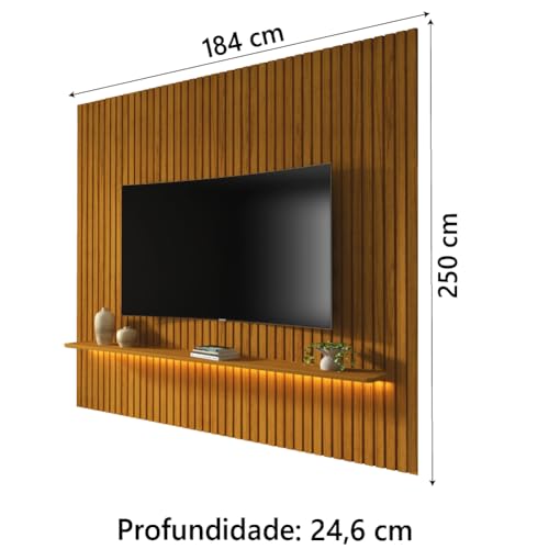 Painel Ripado Para TV Até 70 Polegadas Com Prateleira e LED Nobre Naturale Gelius