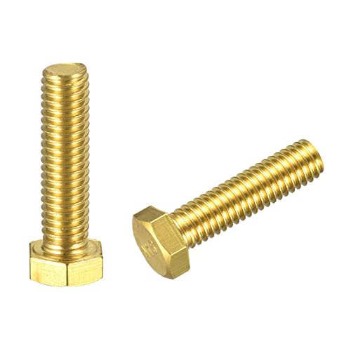 Image of uxcell Brass Hex Bolts, 3 /8-16x1-1 /2 2pcs Fully Thread Grade 4.8 Solid Brass Hexagon Head Bolt Machine Screws for Machinery