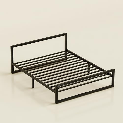 Image of Bed Queen Size Metal Frame | Heavy Duty Steel Platform Double Cot | Steel Floor Frame with Queen Slats |Metal Iron Bed| Noise Free & No Box Spring Needed | Home, Hotel, Hostel & Guest Room | Black