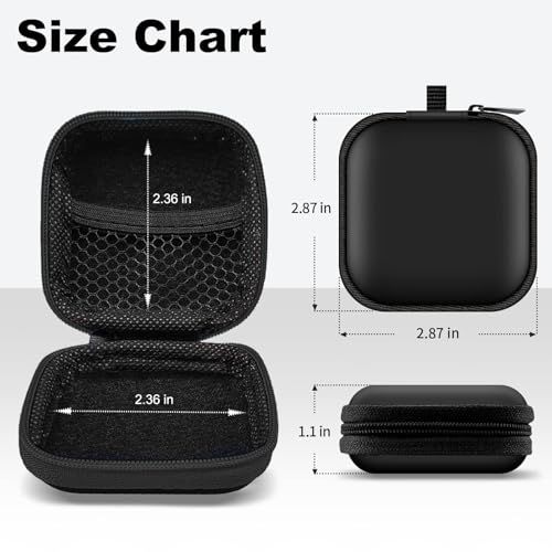 Image of Square + Round Earbud Case Portable EVA Carrying Case Storage Bag Cell Phone Accessories Organizer with Carabiner for Earphone, Earbud, Earpieces, SD Memory Card, Camera Chips, Black * 2