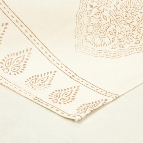 Image of BLOCKS OF INDIA Hand Block Printed Cotton Table Runner for Center /Dining Table (13 x 72 Inches) (Gold Pine Tree)
