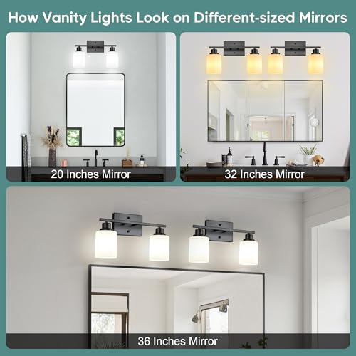 Image of Ascher Bathroom Light Fixtures, 2-Light Vanity Light Over Mirror, Matte Black Wall Sconces with Milky White Frosted Glass Shades, Wall Lamp for Living Room Bedroom, E26 Base(Bulbs Not Included)