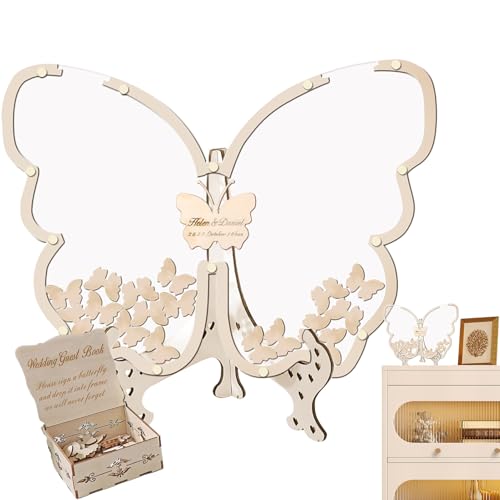 Rustic Guestbook Keepsake – Wedding Sign In Butterfly Design, Wooden Reception Memory Book | Elegant Guest Signing Album for Graduation Baby Shower Birthday Party or Wedding Guest Entry Record