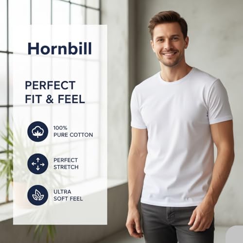 HORNBILL Men's White T-Shirt 1 Pack, Large, 100% Cotton Crew Neck Tee - image 6