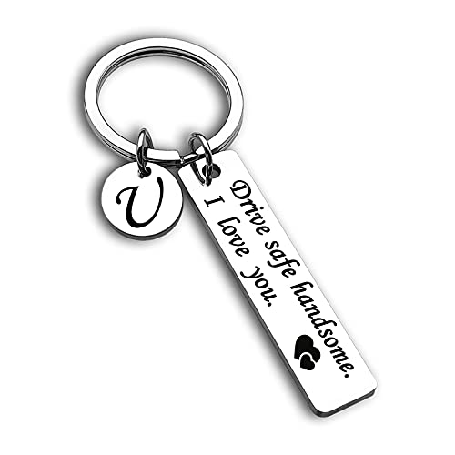 OUMILAN Drive Safe Handsome I Love You Keychain for Boyfriend ﻿(U-Silver)