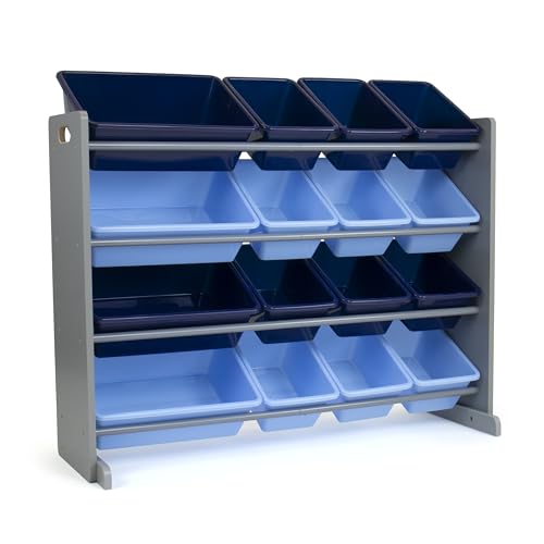 Image of Humble Crew Supersized Toy Storage Organizer with 16 Removable Bins, Blue /Navy - Large Toy Storage for Toddlers Ideal for Kids' Rooms, Playrooms, and Nurseries - Modern Toy Bins for Kids