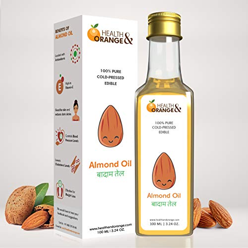 Image of Health and Orange Sweet Almond Oil - 100% Pure Cold Pressed Edible Badam Tel - 1000ml Glass Bottle