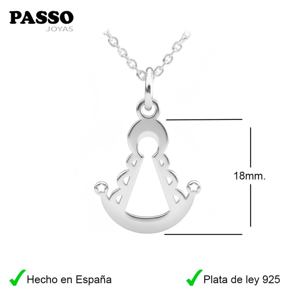 Collar mujer Virgen del Rocio plata - Colgante con la silueta de la Virgen del Rocio y cadena de plata 925 - Se envía en una cajita de regalo