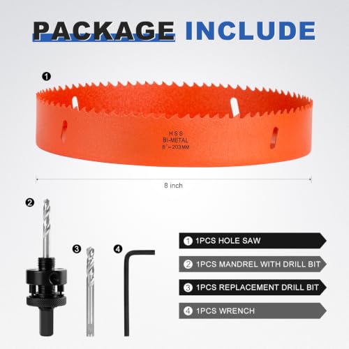 Image of 8 Inch Hole Saw Circle Drill Bit Wood Metal Drywall Plastic Pipe