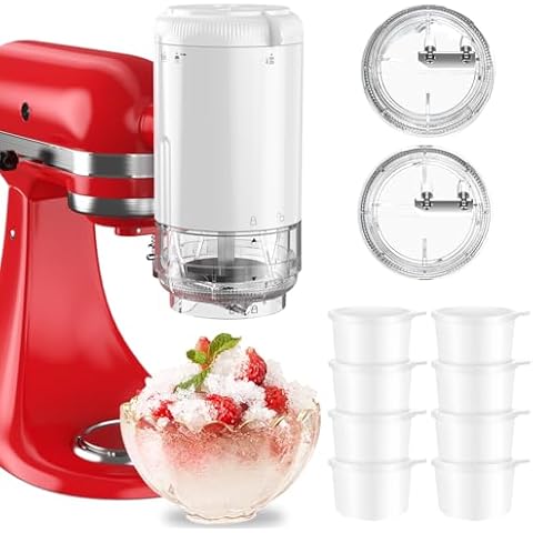 Shaved Ice Attachment for KitchenAid Stand Mixers with 8 Ice Molds, Ice Shaver Attachment, Snow Cone Attachment/Maker with Coarse and Fine Blades Cover