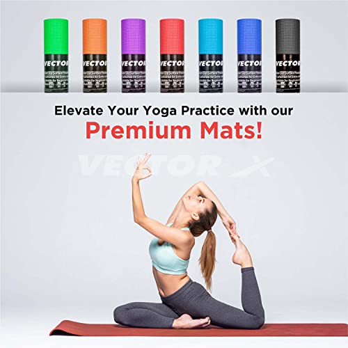 Image of Vector X Anti Skid PVC Exercise Yoga Mat for Men & Women, Extra Thick Mat for Workout Yoga Fitness and Pilates, Anti Tear Anti Slip For Home & Gym Use, Sizes - 4mm /6mm, (4MM, RED)