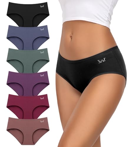TANSTC Damen Unterhosen Baumwolle 6er-Pack Hipster Slips, Niedrige Taille & Stretch, Atmungsaktiv - Damen Slips Mehrpack M 1