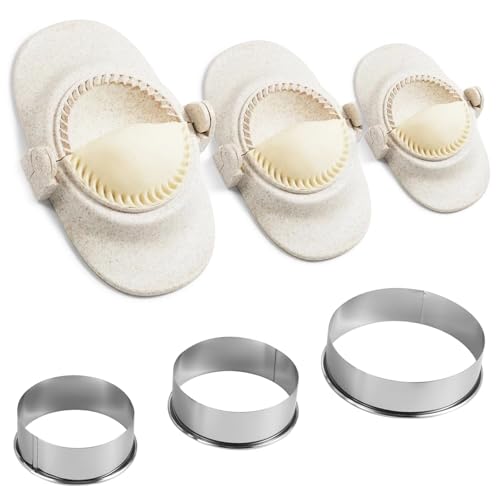 Poraceous 6 Piezas Molde para Dumplings, Dumpling Maker, 3 Juegos de Moldes para Dumplings y Cortador de Pasta de Diferentes Tamaños, para Hacer Wontons, Máquina Hacer Ravioli(7/8/11 cm)