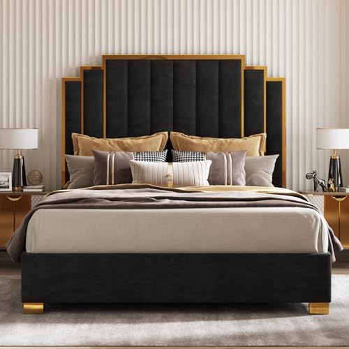 AMERLIFE Velvet Gold Trim Bed