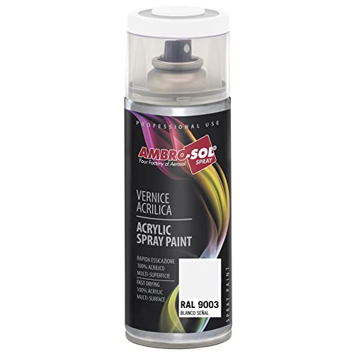 AMBRO-SOL - Pintura acrílica en spray, color Blanco Señales, RAL 9003, resultado profesional en múltiples superficies, exteriores e interiores, 400 ml