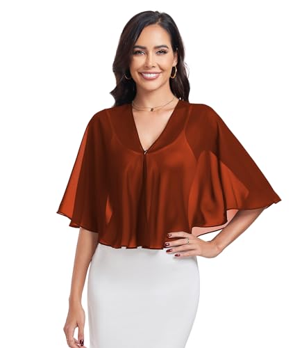 Image of Fttyeiby Shawl Wraps for Womens Chiffon Soft Shawls and Wraps for Wedding Guest V Neck Capelets Burnt Orange