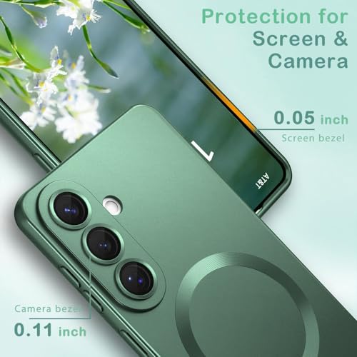 Image of DIZORO Samsung A56 5g Case, Compatible with Mag Safe Back Cover, Matte Luxury Metallic Luster Flexible TPU Wireless Charging Shockproof Case with Camera Protector Lens (Green)
