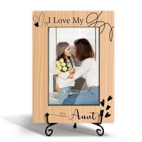 HQLOW Aunt Picture Frame Wood Photo Frame Fits 4x6 Vertical with Stand - I Love My Aunt Aunt Birthday Gifts Thank You Gift for Women from Niece Table Desk Shelf Decor -01