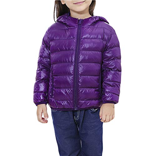 GUOCU Chaqueta Con Capucha Para Niños Chico Niña Invierno Cazadoras De Plumas Calor Manga Larga Abrigo De Color Liso Chaqueta Casual Deportiva Chaqueta Impermeable,Púrpura 2,110cm