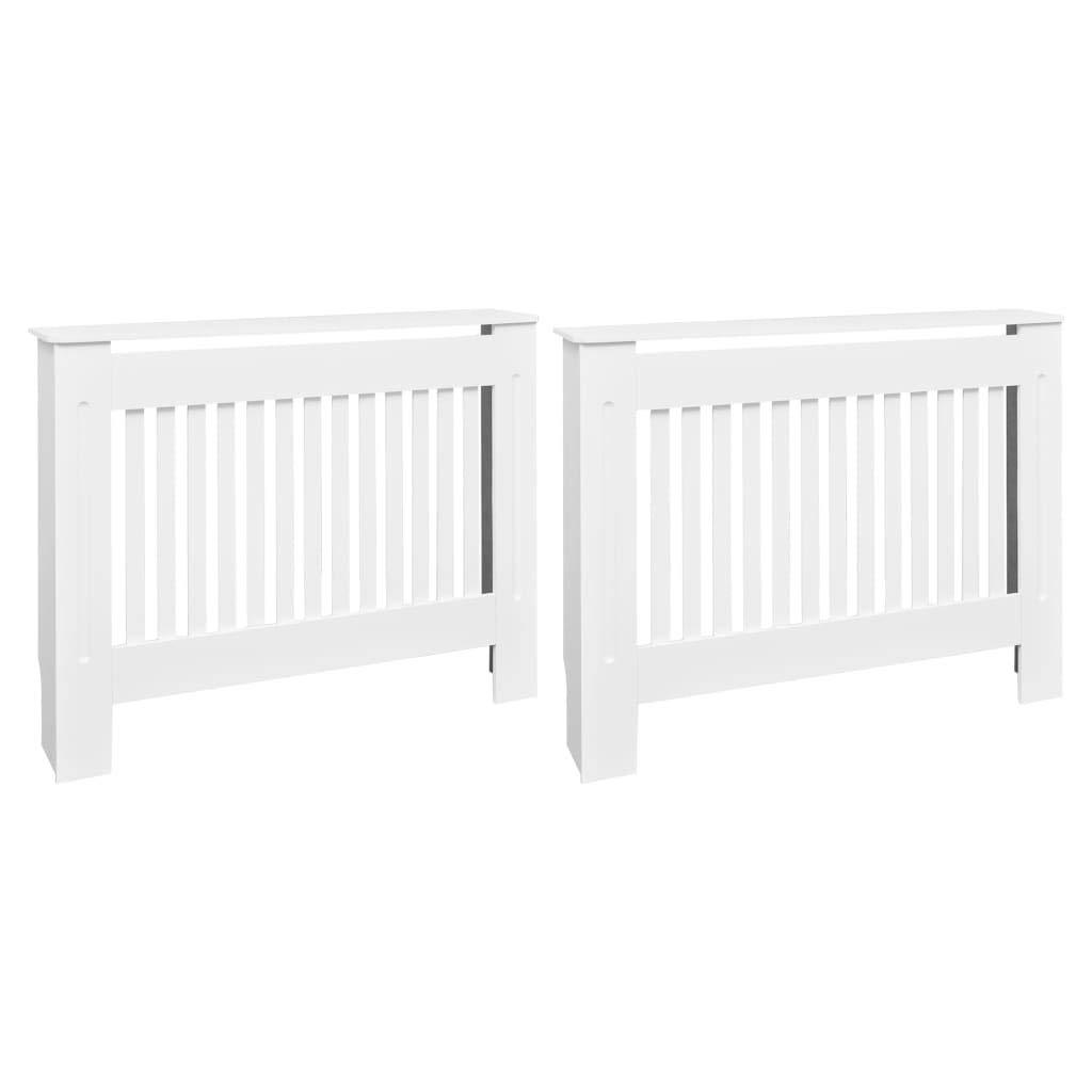 vidaXL Radiator Covers, White MDF, Modern Slatted Design, Space-Saving Shelf, Set of 2, Easy Assembly, 44.1 x 7.5 x 31.9 inches