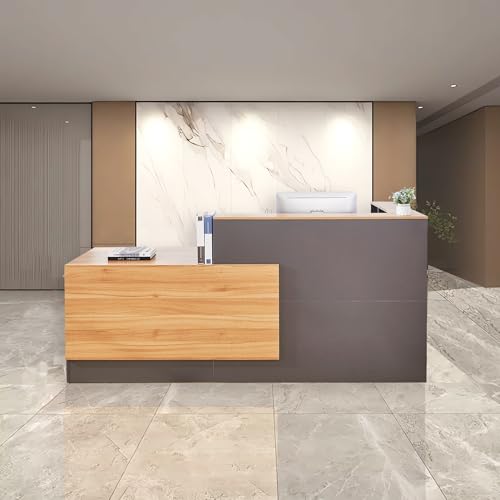 LayBurst L Shaped Reception Desk with Lockable Drawers and Adjustable Filling Cabinet,Modern Front Desk Reception Counter with Keyboard Tray and Storage Cabinet for Checkout,Lobby,Beauty Salon