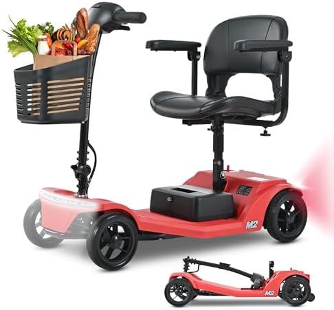 ChiefCarOfficer Metro Foldable Mobility Scooter for Seniors Adults for 330 LBS 4 Wheel Portable Collapsible Electric Handicap All Terrain Travel Scooters Lightest Folding Mobility Scooter Lightweight