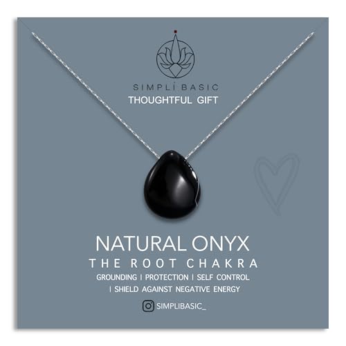 SIMPLÍ BASIC ORĀ Silver Floating Black Onyx Pendant Necklace/Silver Jewellery for Women/Natural Healing Stone Charm/Presented in Gift Box