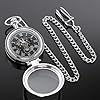 Tiong Silver Transparent Cover Men's Mechanical Pocket Watch Steampunk Skeleton Pocket Watches with Chain Box for Men #4