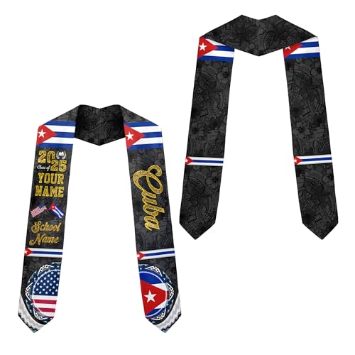 Custom Cuba Flag Graduation Sash 2025, Cubans Graduation Stole, Cuban American Flag Graduation Stole Class of 2025 Cb 13