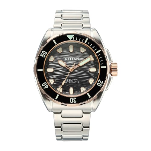 Image of Titan Zero Hour Diver's 300m Automatic Analog with Black Dial Silver Stainless Steel & Black FKM Strap Watch for Men - 10069KM02