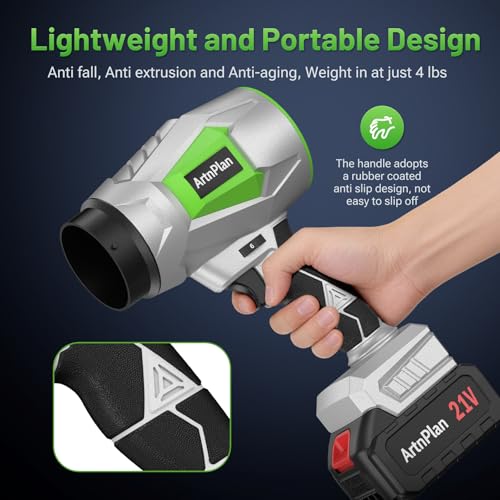 Handheld Leaf Blower Cordless, 950,000 RPM with 21V & 4.0Ah Battery & Fast Charger, 6 Adjustable Speeds, Portable Leaf Blower for Patio, Lawn, Yard, Snow, Car Cleaning, Green — view 5